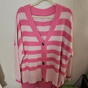 No brand Baggy Pink Striped Women's Sweater